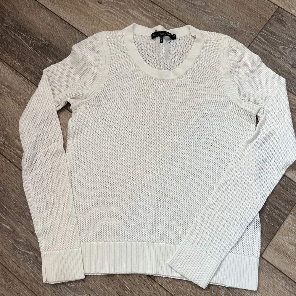 rag & bone white mesh knit crewneck pullover size xs